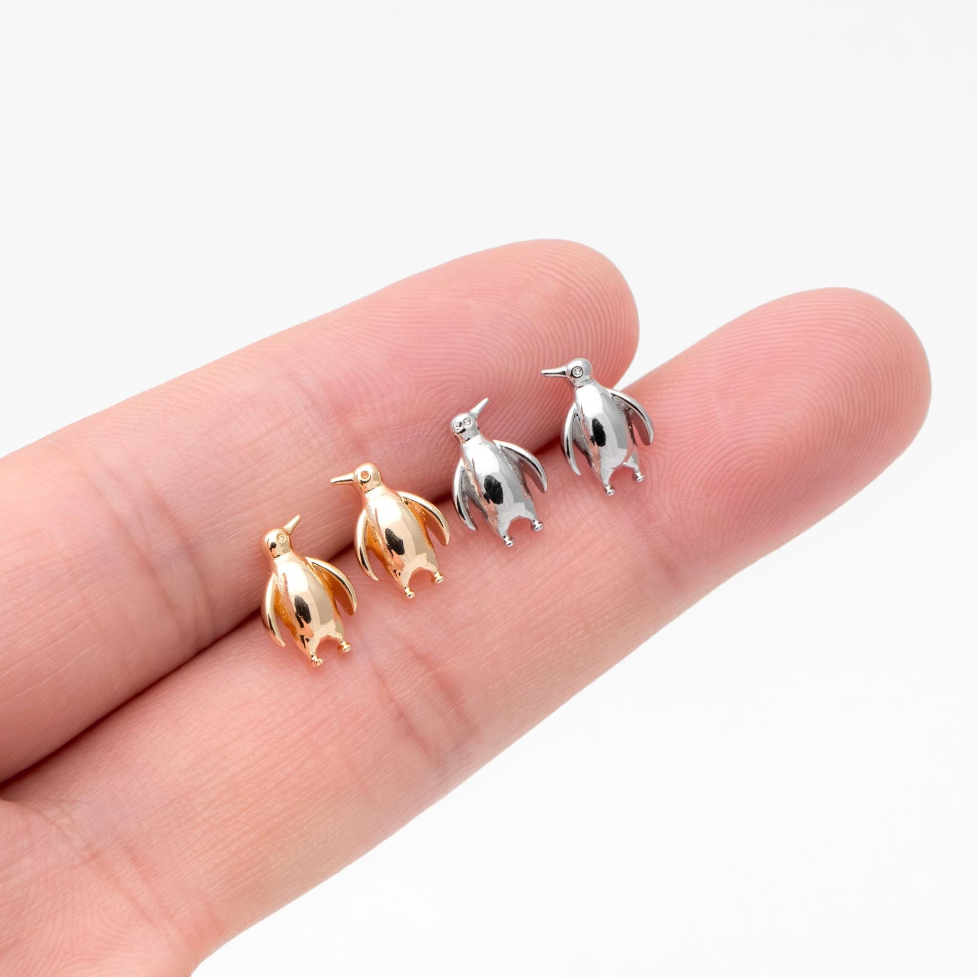 10pcs Gold/ Silver Tone Penguin Earrings, 18K Real Gold/ Rhodium Plated Brass, Minimalist Stud Earrings (GB-4649)