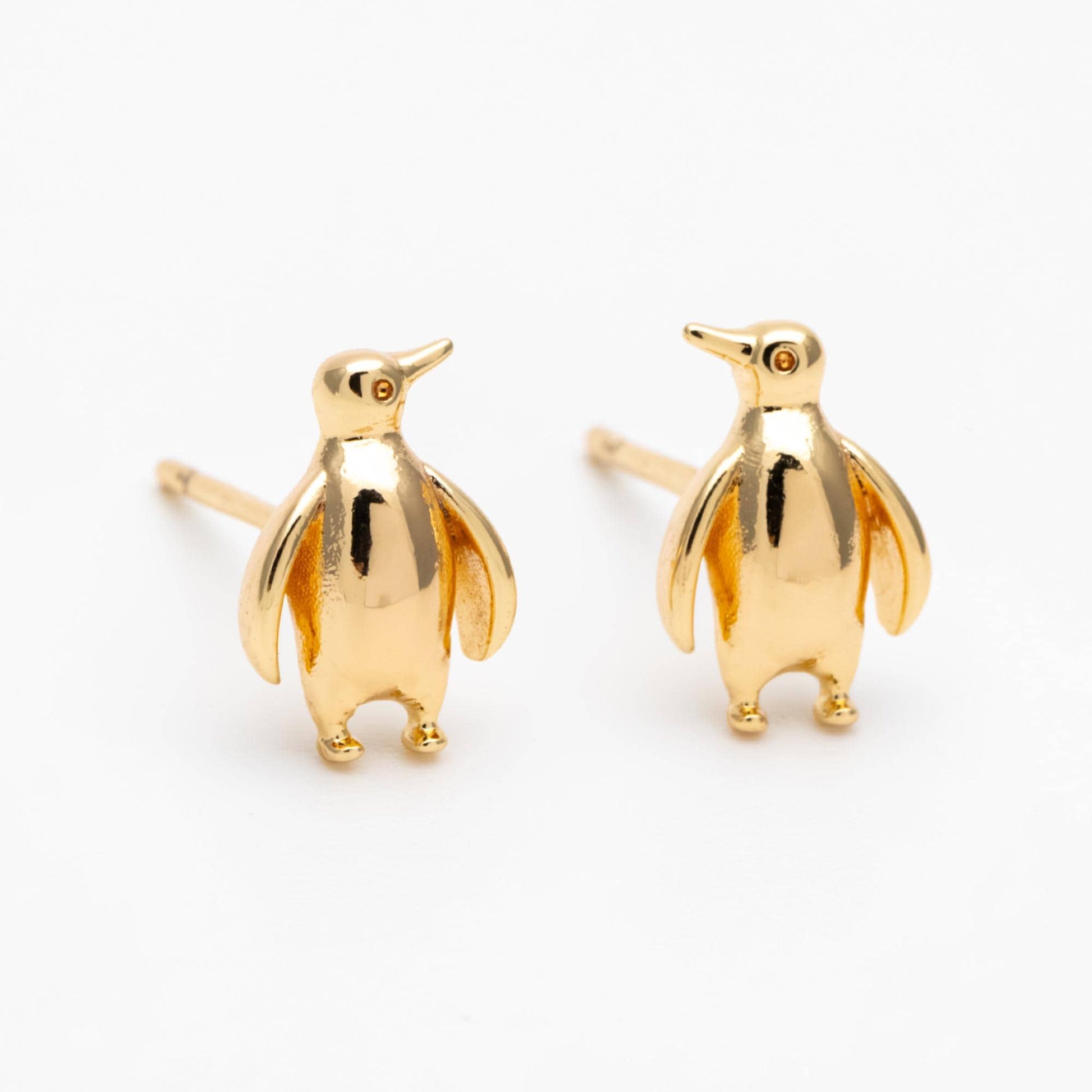 10pcs Gold/ Silver Tone Penguin Earrings, 18K Real Gold/ Rhodium Plated Brass, Minimalist Stud Earrings (GB-4649)