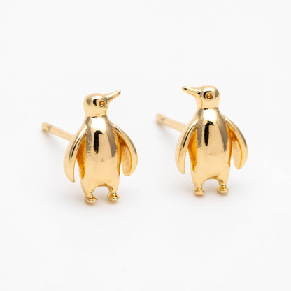 10pcs Gold/ Silver Tone Penguin Earrings, 18K Real Gold/ Rhodium Plated Brass, Minimalist Stud Earrings (GB-4649)