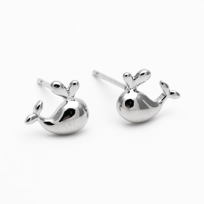 10pcs Gold/ Silver Tone Whale Earrings, 18K Real Gold/ Rhodium plated Brass, Cute Ocean Stud Earrings (GB-4651)