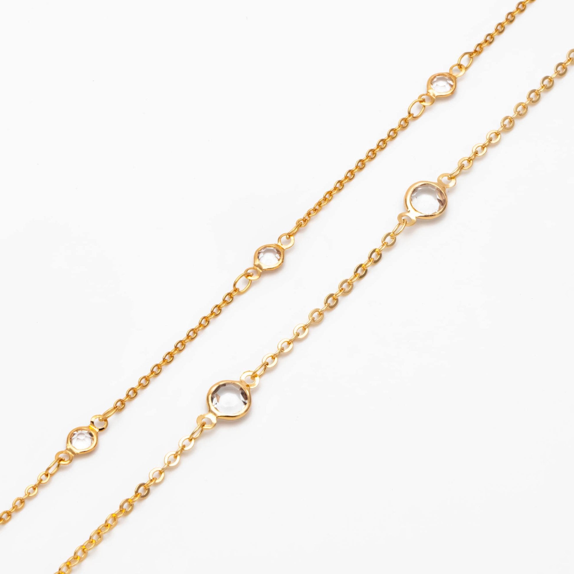 Gold plated Brass Crystal Beaded Chains, 4.5/ 7mm Round Coin Glass Beads, Lead Nickel Free (#LK-147)/ 1 Meter=3.3 ft