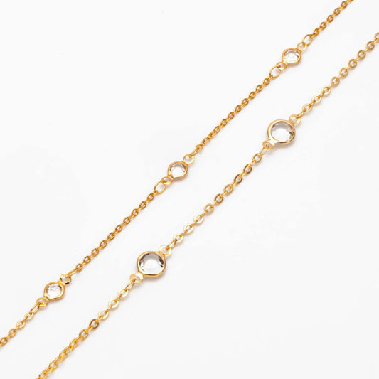 Gold plated Brass Crystal Beaded Chains, 4.5/ 7mm Round Coin Glass Beads, Lead Nickel Free (#LK-147)/ 1 Meter=3.3 ft