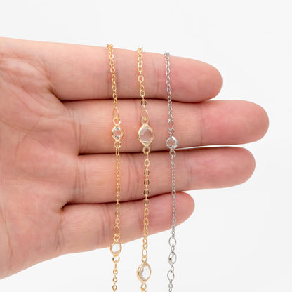 Gold plated Brass Crystal Beaded Chains, 4.5/ 7mm Round Coin Glass Beads, Lead Nickel Free (#LK-147)/ 1 Meter=3.3 ft