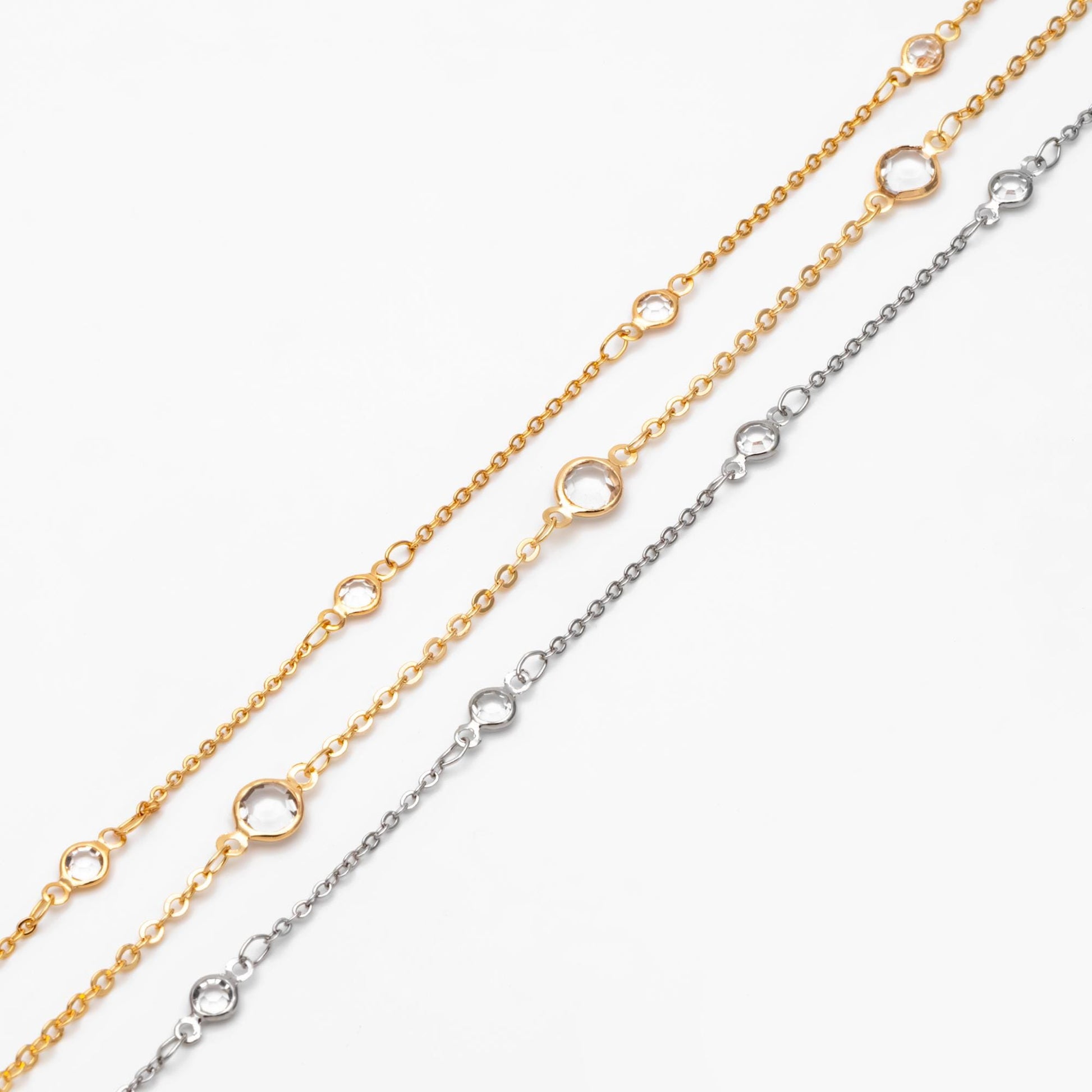 Gold plated Brass Crystal Beaded Chains, 4.5/ 7mm Round Coin Glass Beads, Lead Nickel Free (#LK-147)/ 1 Meter=3.3 ft