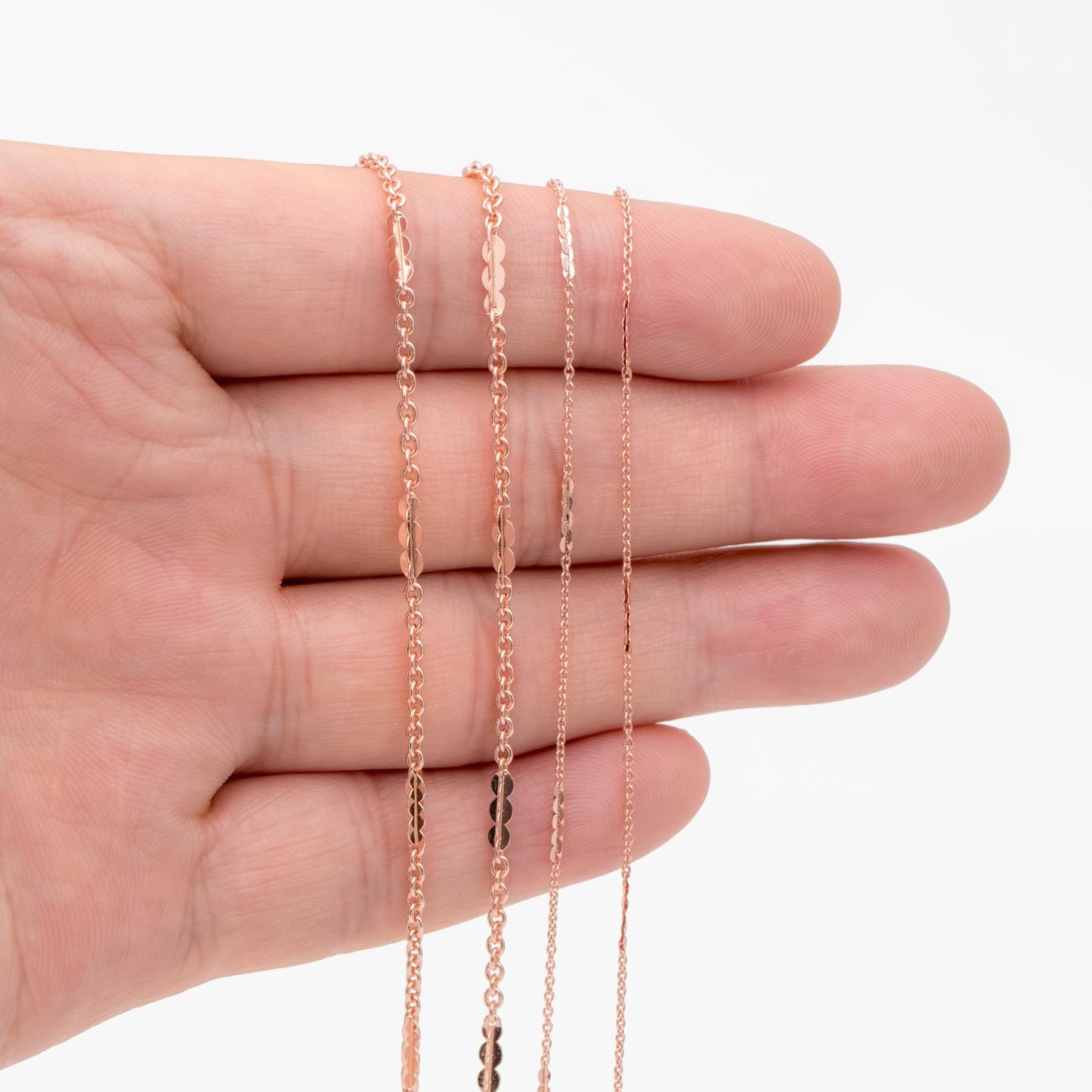 Rose Gold Oval Cable Chains, Real Gold plated Brass Designer Chain, 1.2/ 2.2mm Thin Decorative Chains (#LK-157)/ 1 meter