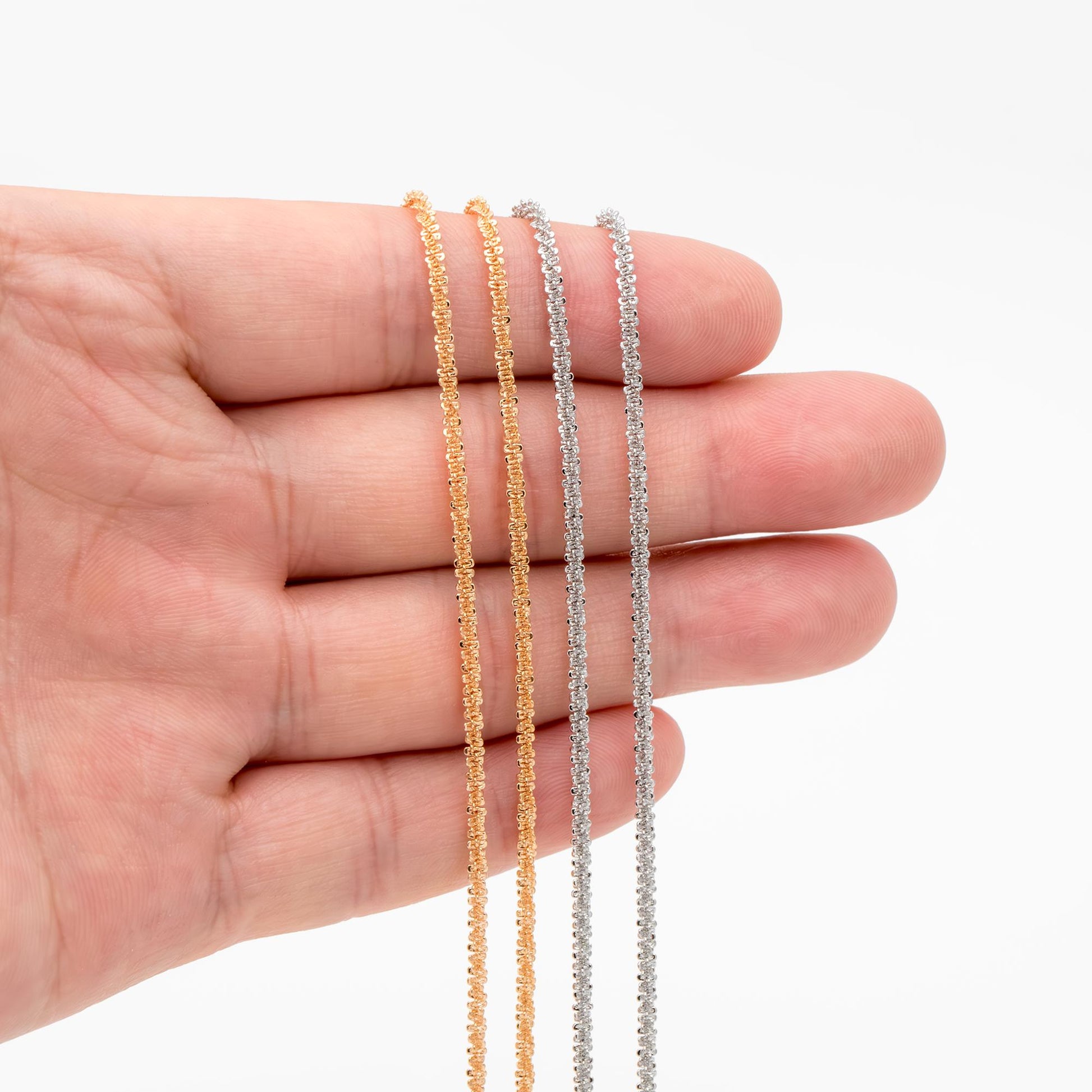 Gold/ Silver tone Specialty Chains 2.2mm, Gold/ Rhodium plated Brass, DIY Necklace Chain Wholesale (#LK-228)/ 1 Meter=3.3 ft