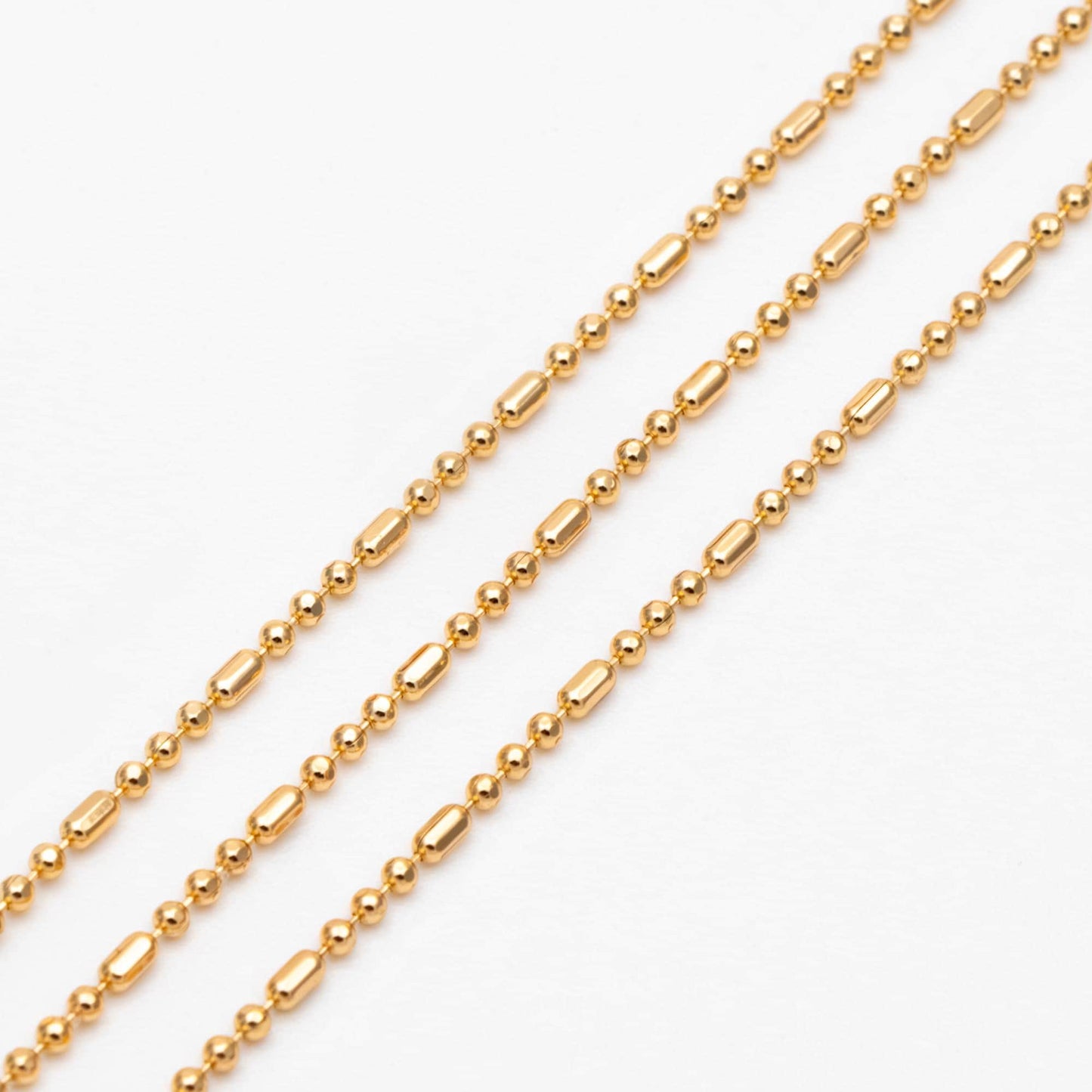 Gold/ Silver Ball Chains 1mm, DIY Necklace Chain Wholesale, 18K Gold/ Rhodium plated Brass Bar Chains (#LK-243)/ 1 Meter=3.3 ft