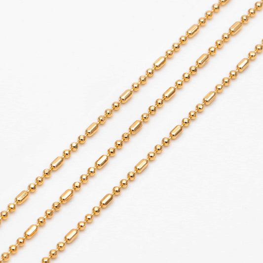 Gold/ Silver Ball Chains 1mm, DIY Necklace Chain Wholesale, 18K Gold/ Rhodium plated Brass Bar Chains (#LK-243)/ 1 Meter=3.3 ft