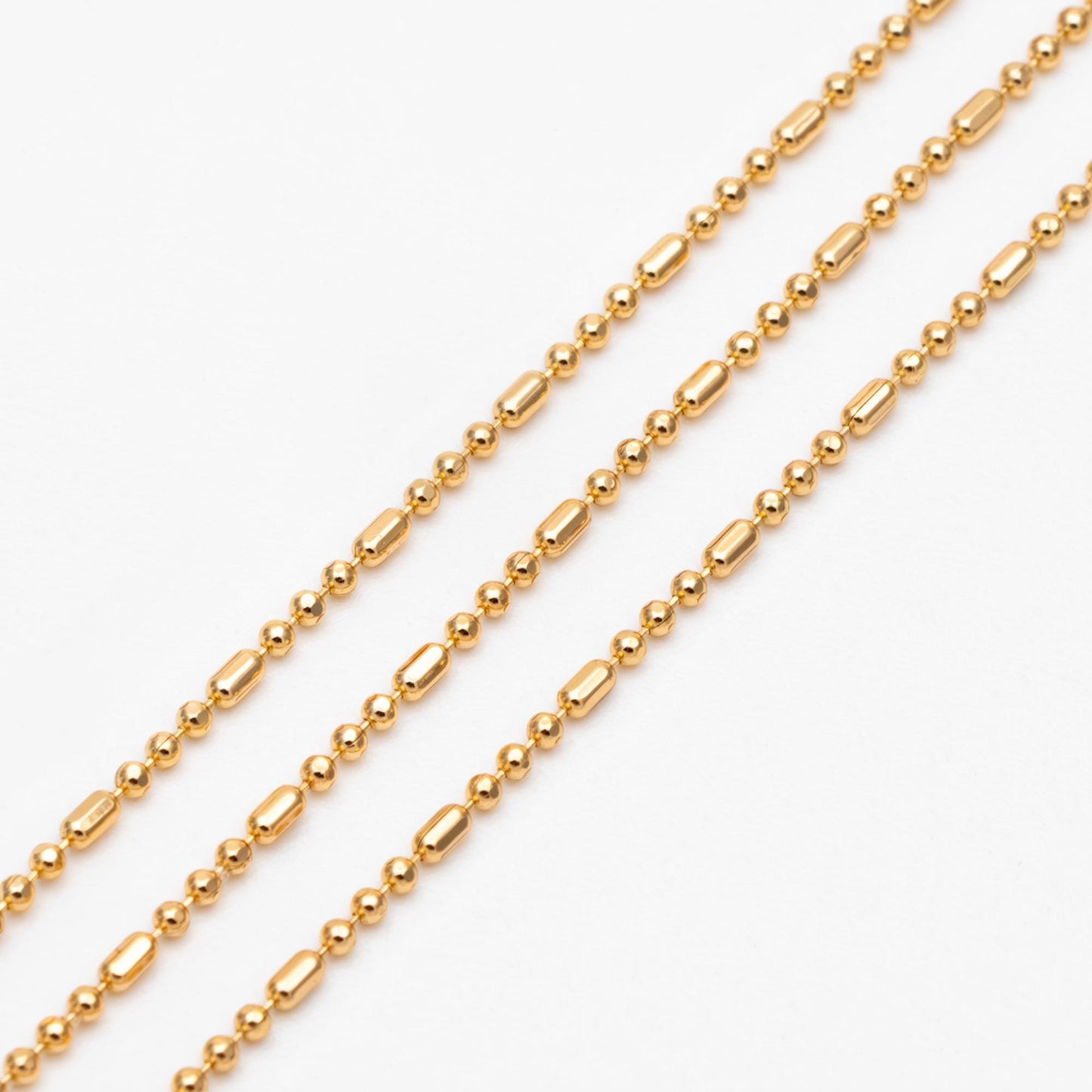 Gold/ Silver Ball Chains 1mm, DIY Necklace Chain Wholesale, 18K Gold/ Rhodium plated Brass Bar Chains (#LK-243)/ 1 Meter=3.3 ft