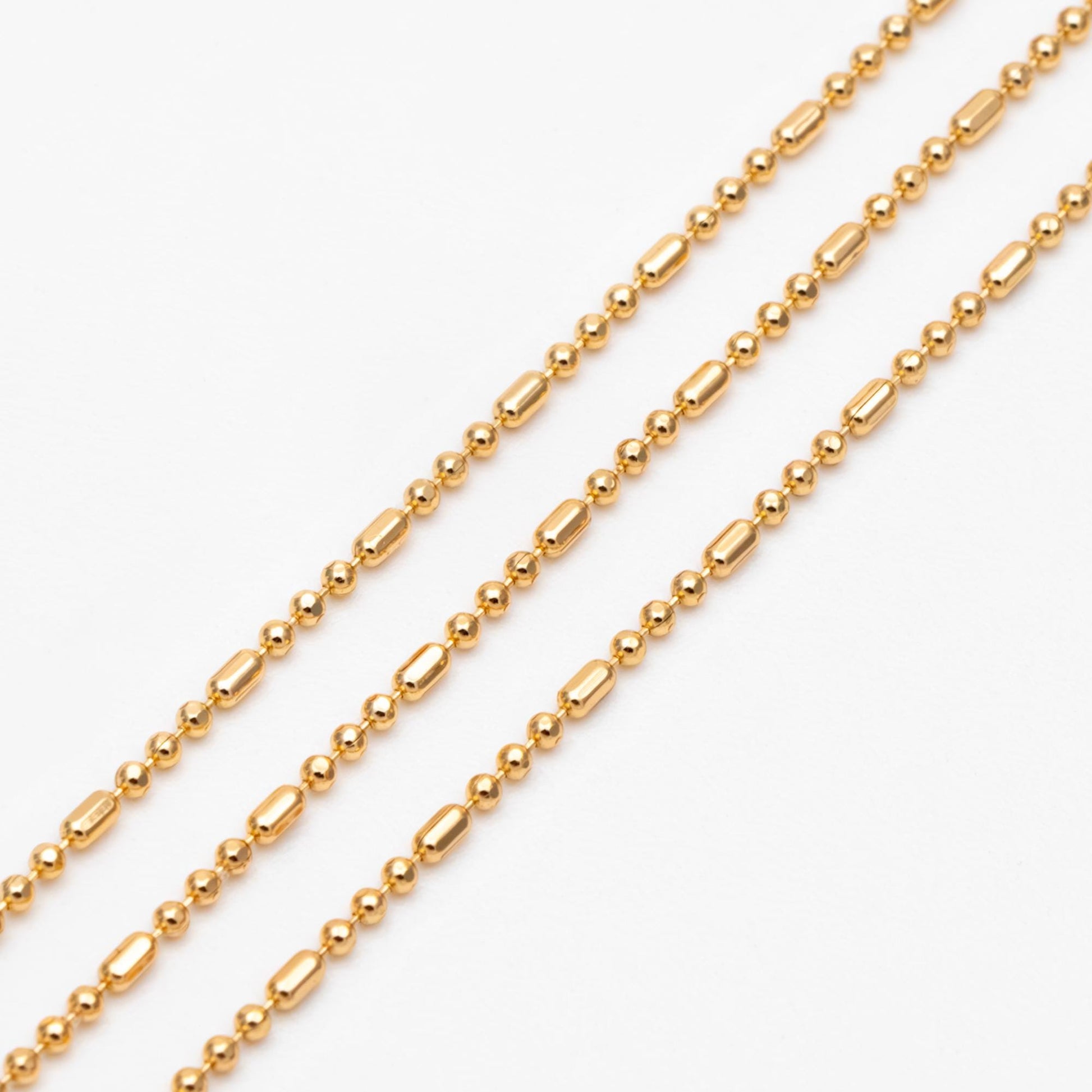 Gold/ Silver Ball Chains 1mm, DIY Necklace Chain Wholesale, 18K Gold/ Rhodium plated Brass Bar Chains (#LK-243)/ 1 Meter=3.3 ft