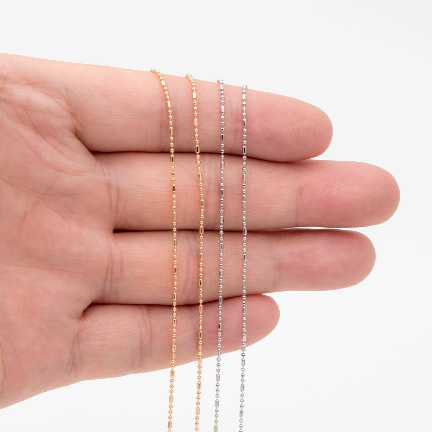 Gold/ Silver Ball Chains 1mm, DIY Necklace Chain Wholesale, 18K Gold/ Rhodium plated Brass Bar Chains (#LK-243)/ 1 Meter=3.3 ft