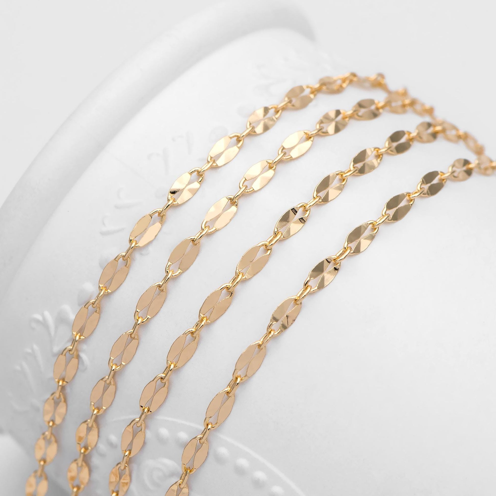 Double Bar Linked Chains 3.3mm, 18K Gold plated Brass Chain Wholesale (#LK-284)/ 1 Meter=3.3 ft
