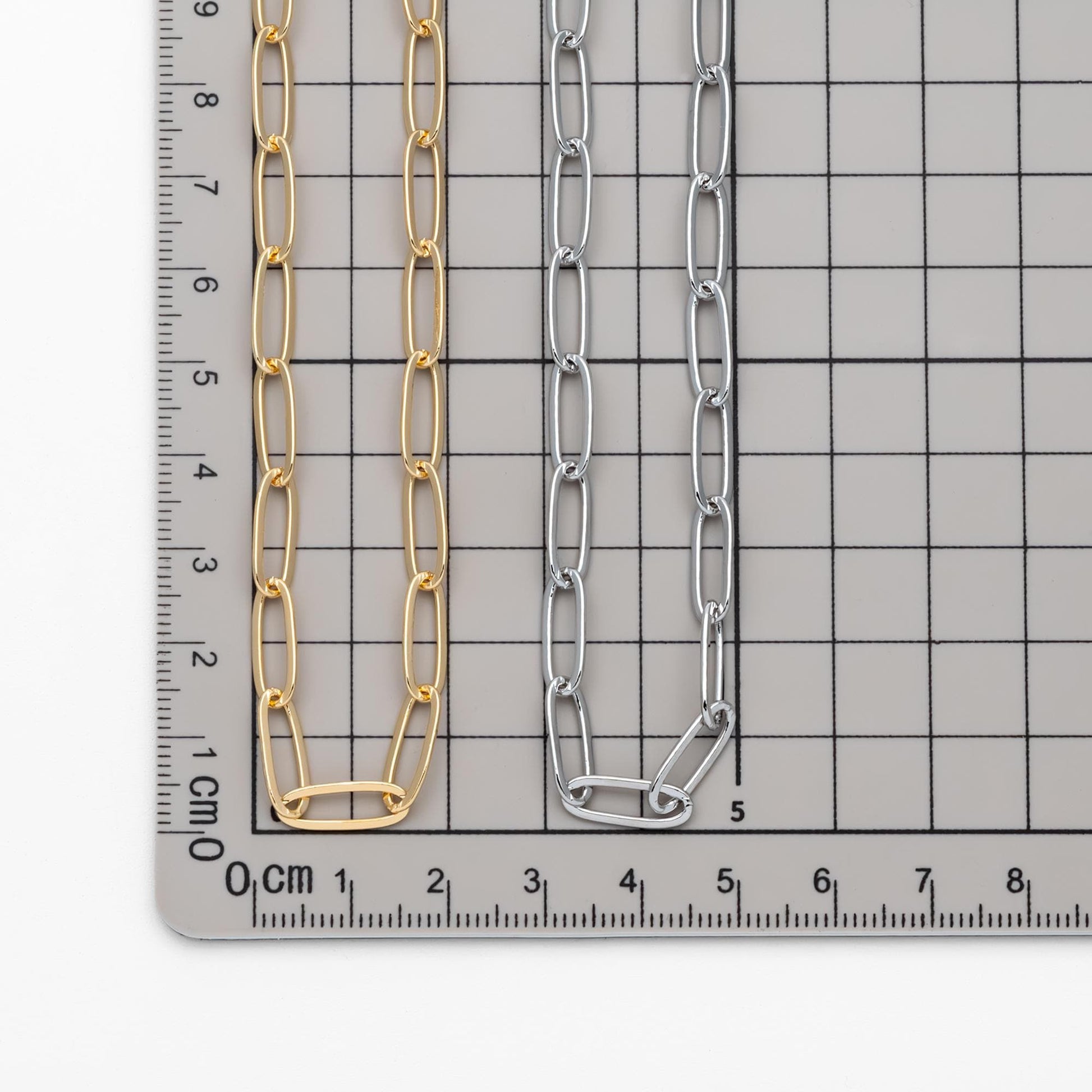 Gold/ Silver Tone Chains, Gold/ Rhodium plated Brass, Long Oval Link 5x14mm, Color Not Easily Tarnish (#LK-317)/ 1 Meter=3.3 ft