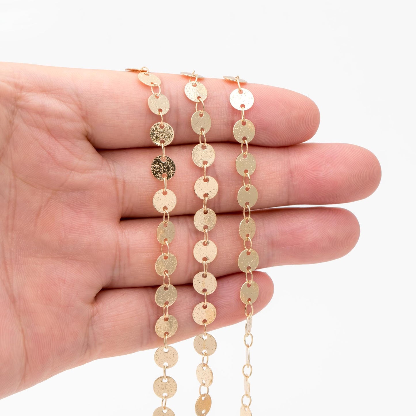 Gold Round Disc Chains 6mm, Handmade Disk Geometric Chain (#LK-318)/ 1 Meter=3.3 feet