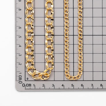 Gold plated Brass Curb Chains 5/ 8.8mm, Double Link Chain Findings Wholesale (#LK-325)/ 1 Meter=3.3 ft