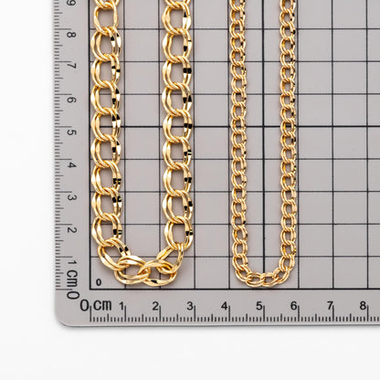 Gold plated Brass Curb Chains 5/ 8.8mm, Double Link Chain Findings Wholesale (#LK-325)/ 1 Meter=3.3 ft