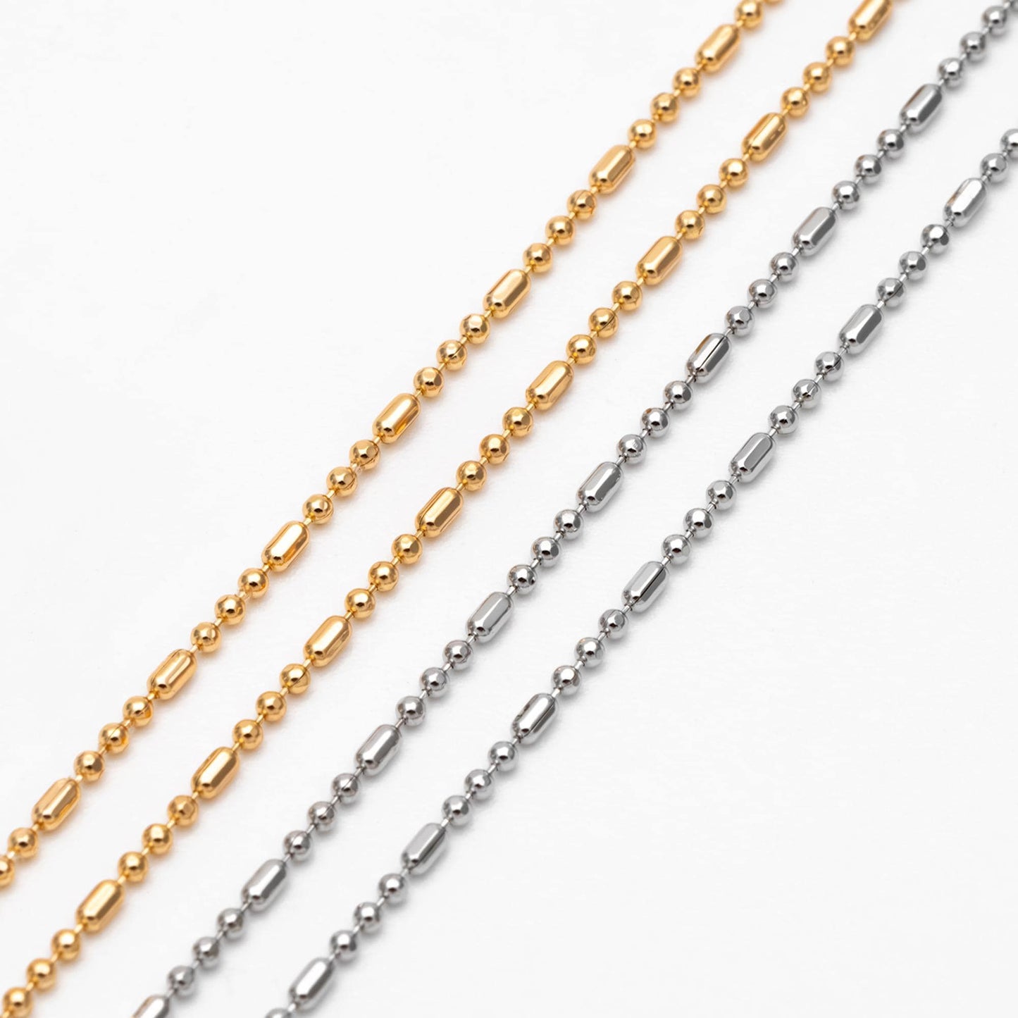 Gold/ Silver Ball Chains 1mm, DIY Necklace Chain Wholesale, 18K Gold/ Rhodium plated Brass Bar Chains (#LK-243)/ 1 Meter=3.3 ft
