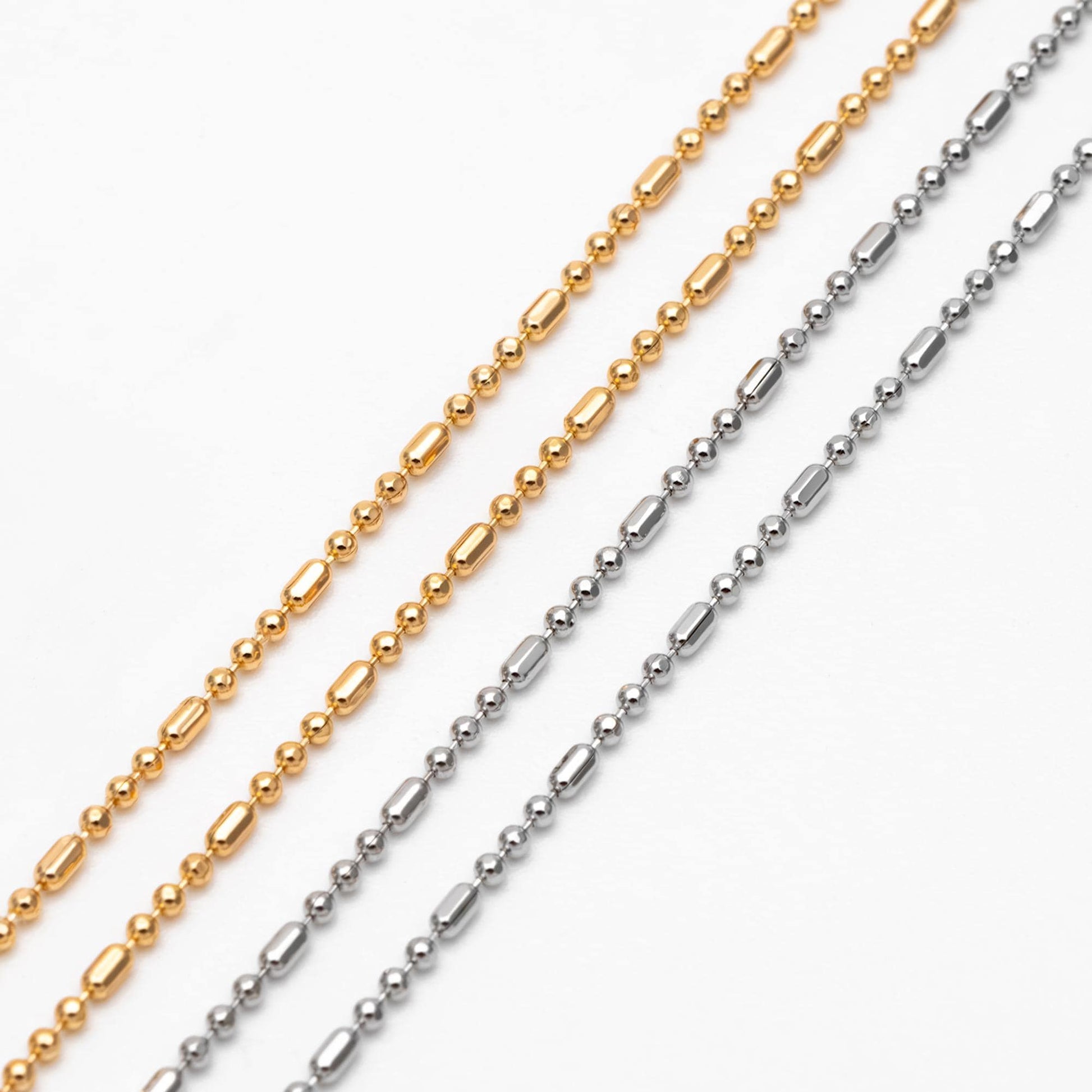 Gold/ Silver Ball Chains 1mm, DIY Necklace Chain Wholesale, 18K Gold/ Rhodium plated Brass Bar Chains (#LK-243)/ 1 Meter=3.3 ft
