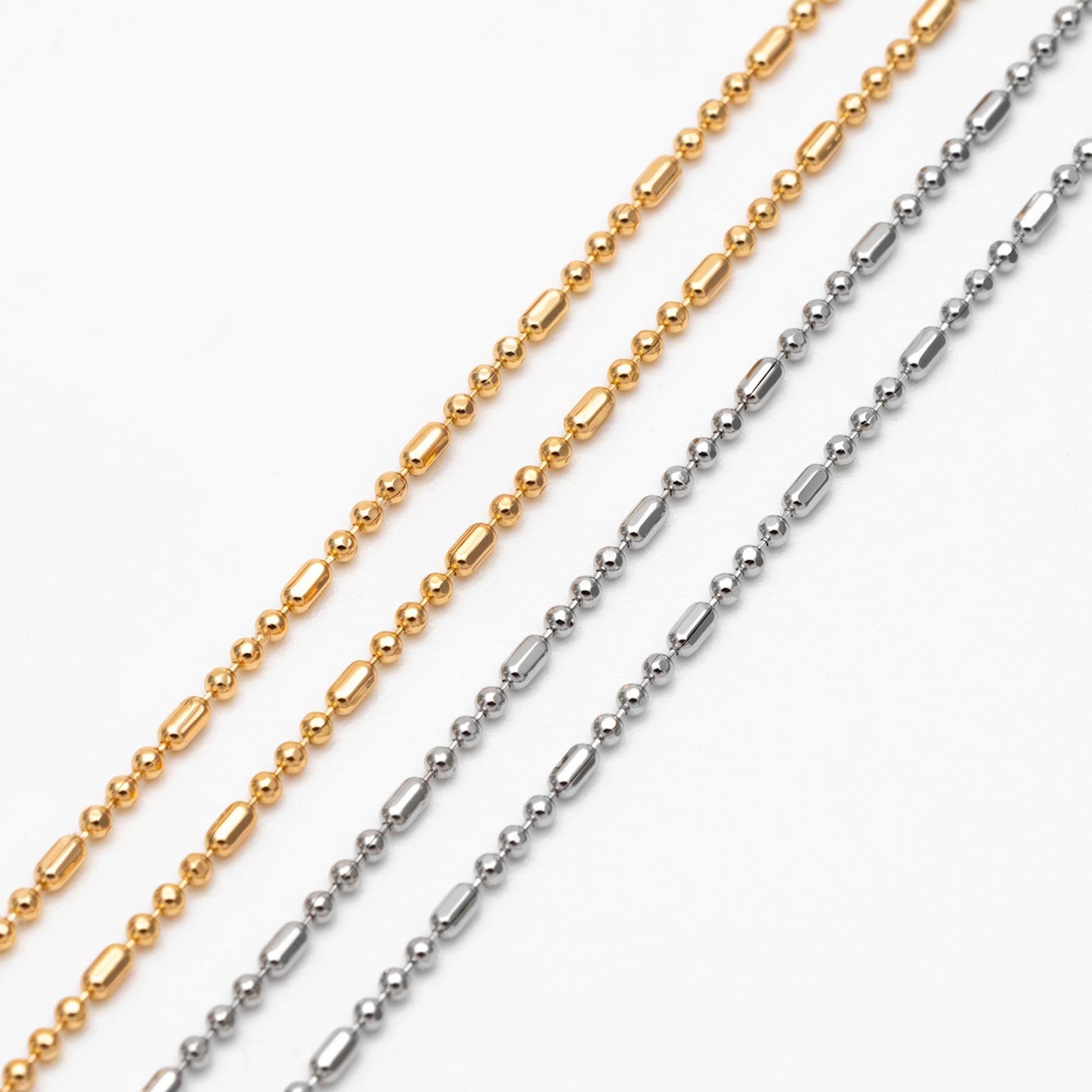 Gold/ Silver Ball Chains 1mm, DIY Necklace Chain Wholesale, 18K Gold/ Rhodium plated Brass Bar Chains (#LK-243)/ 1 Meter=3.3 ft