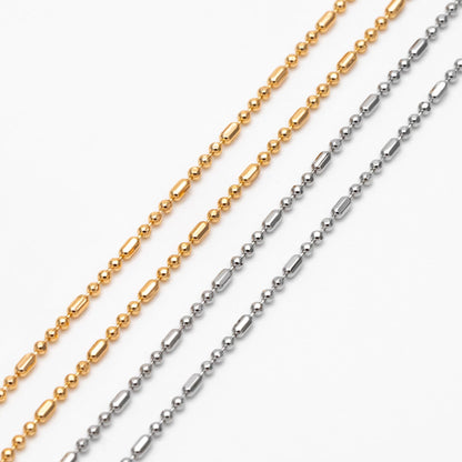 Gold/ Silver Ball Chains 1mm, DIY Necklace Chain Wholesale, 18K Gold/ Rhodium plated Brass Bar Chains (#LK-243)/ 1 Meter=3.3 ft