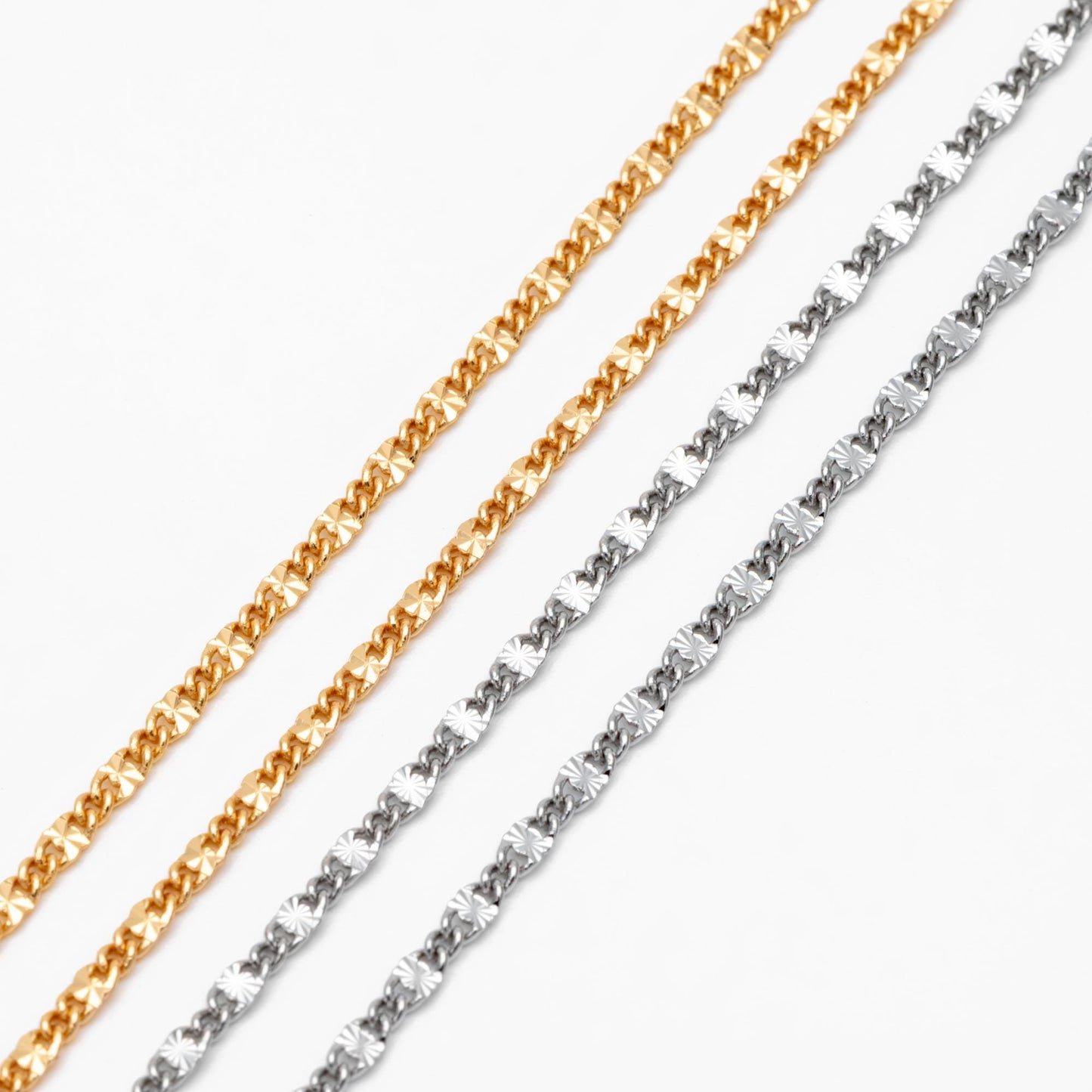 Gold/ Silver Flat Chain, 18K Gold/ Rhodium plated Chain Bulk, Gold Chain Wholesale (#LK-328)/ 1 Meter=3.3 ft