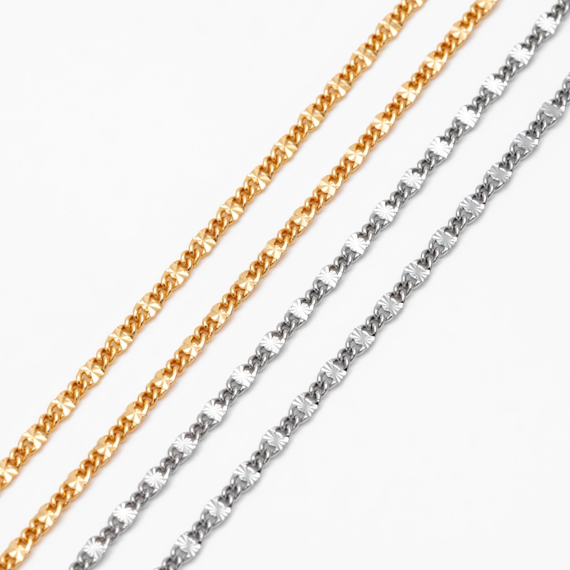 Gold/ Silver Flat Chain, 18K Gold/ Rhodium plated Chain Bulk, Gold Chain Wholesale (#LK-328)/ 1 Meter=3.3 ft