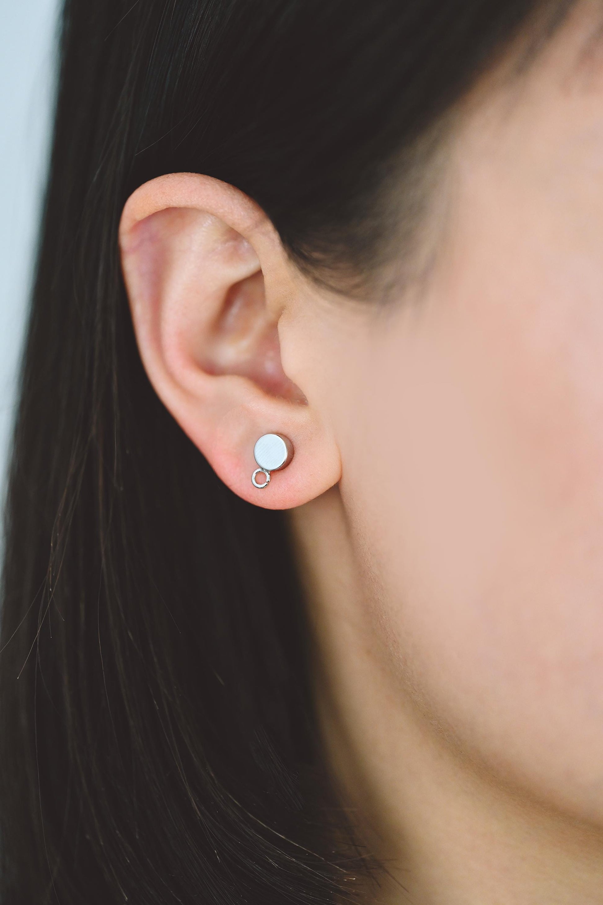 10pcs Gold / Rhodium / Rose Gold plated Brass Coin Stud Earring, Round Coin Ear Post with Loop (GB-656)