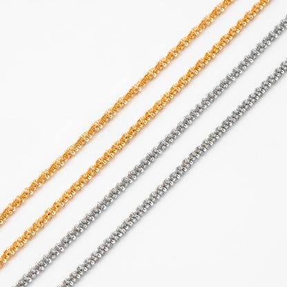 Gold/ Silver tone Specialty Chains 2.2mm, Gold/ Rhodium plated Brass, DIY Necklace Chain Wholesale (#LK-228)/ 1 Meter=3.3 ft