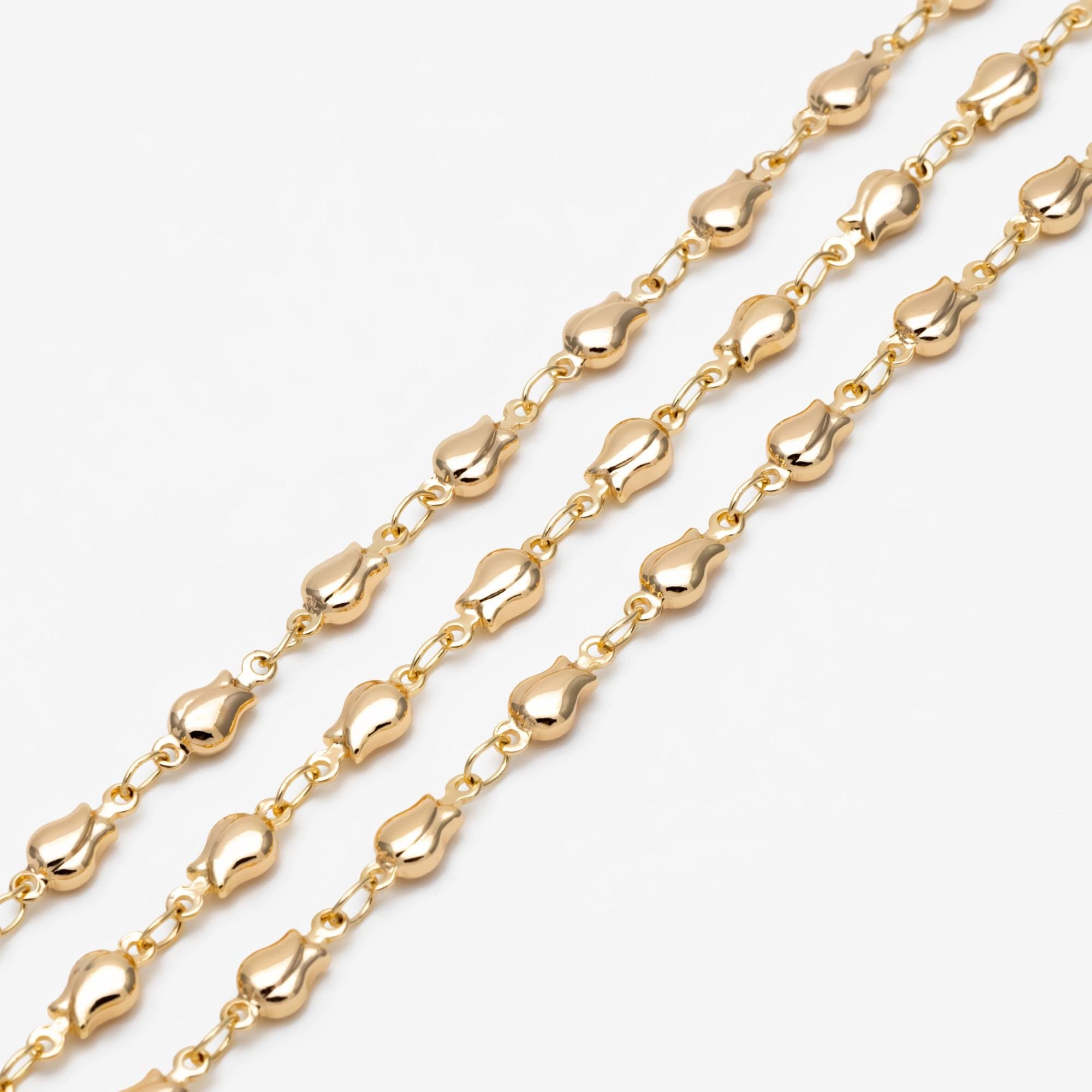 Gold plated Brass Tulip Chain 4mm, Floral Bar Chain, Flower Link Chains (#LK-321)/ 1 Meter=3.3 ft