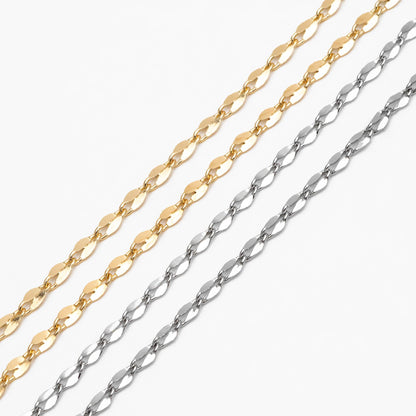 Gold/ Rhodium plated Brass Double Bar Linked Chains 2mm, Color Color Not Easily Tarnish (#LK-178)/ 1 Meter=3.3 ft