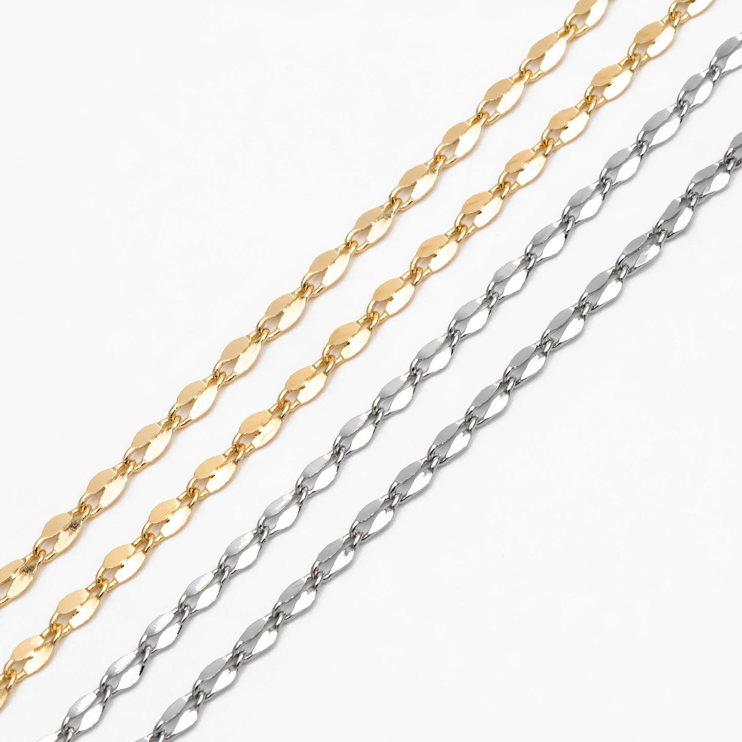 Gold/ Rhodium plated Brass Double Bar Linked Chains 2mm, Color Color Not Easily Tarnish (#LK-178)/ 1 Meter=3.3 ft