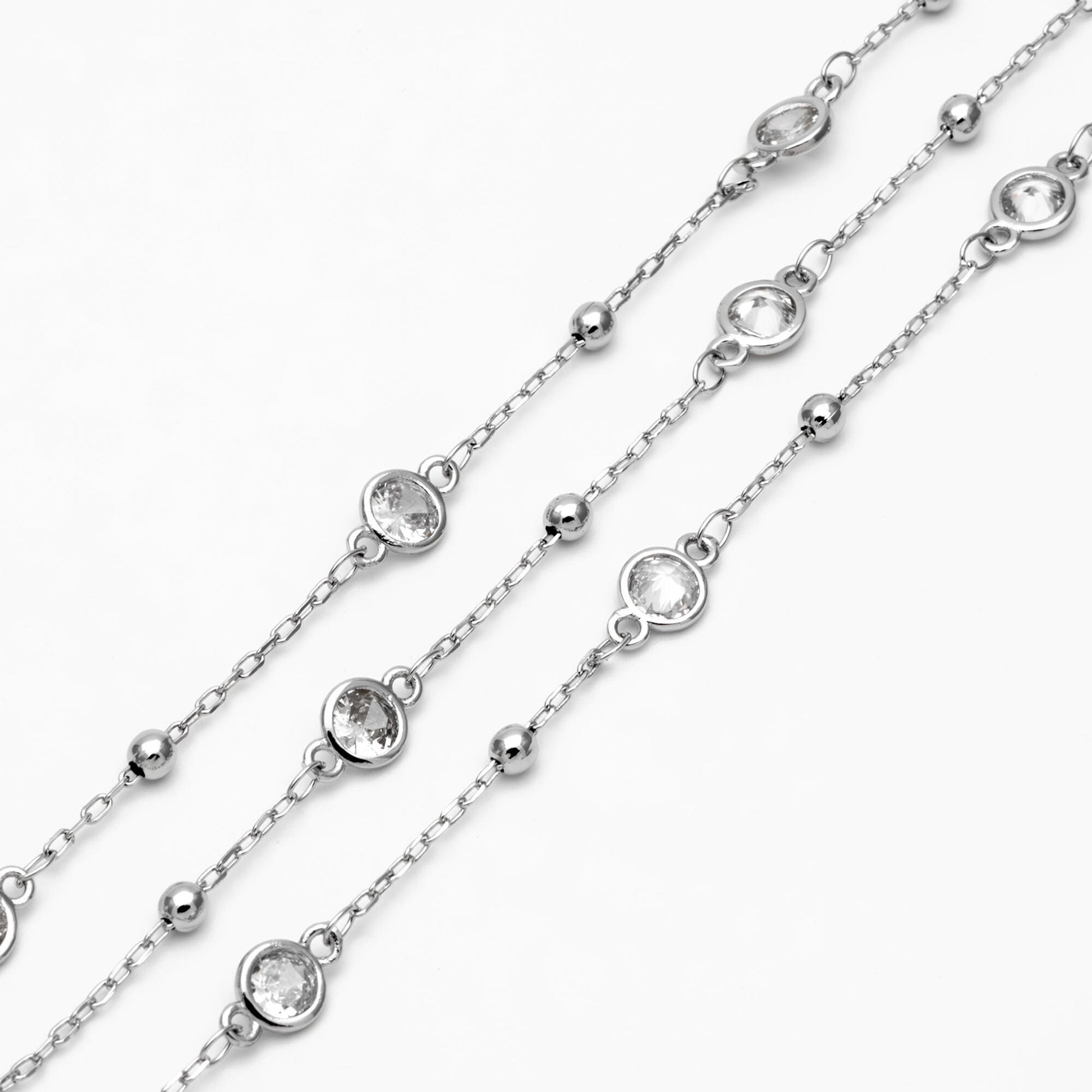 Gold/ Silver Tone Beaded Chains, 6mm Round Coin CZ Links, Gold/ Rhodium plated Brass, Lead Nickel Free (#LK-338)/ 1 Meter=3.3 ft