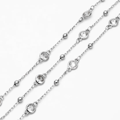 Gold/ Silver Tone Beaded Chains, 6mm Round Coin CZ Links, Gold/ Rhodium plated Brass, Lead Nickel Free (#LK-338)/ 1 Meter=3.3 ft