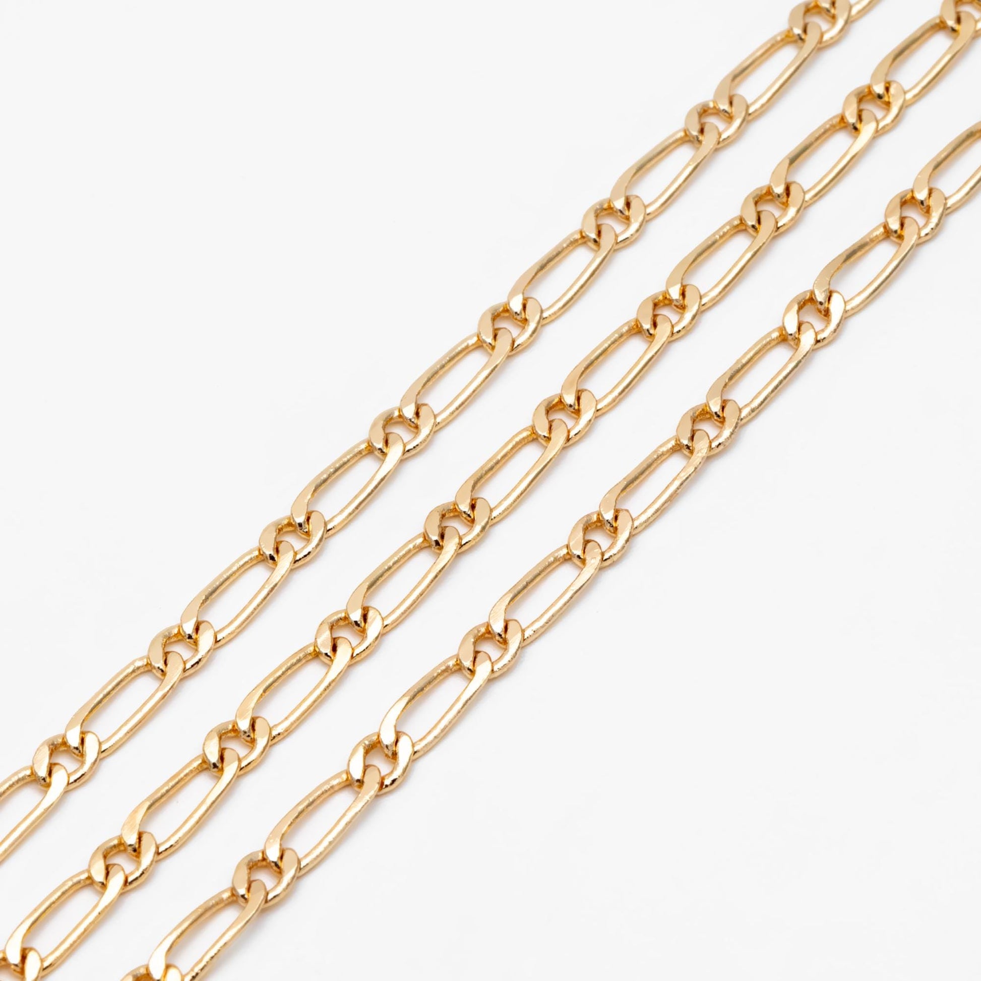 Gold/ Rhodium plated Brass Oval Cable Chains, Figaro Chain Supplies Wholesale (#LK-384)/ 1 Meter=3.3 ft