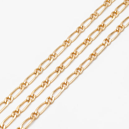 Gold/ Rhodium plated Brass Oval Cable Chains, Figaro Chain Supplies Wholesale (#LK-384)/ 1 Meter=3.3 ft