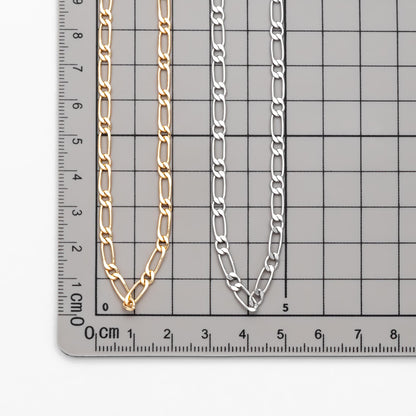 Gold/ Rhodium plated Brass Oval Cable Chains, Figaro Chain Supplies Wholesale (#LK-384)/ 1 Meter=3.3 ft
