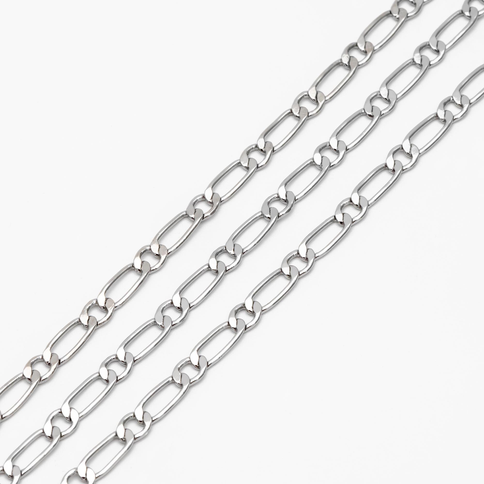 Gold/ Rhodium plated Brass Oval Cable Chains, Figaro Chain Supplies Wholesale (#LK-384)/ 1 Meter=3.3 ft