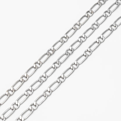 Gold/ Rhodium plated Brass Oval Cable Chains, Figaro Chain Supplies Wholesale (#LK-384)/ 1 Meter=3.3 ft