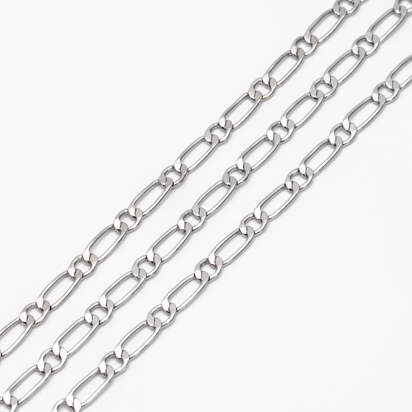 Gold/ Rhodium plated Brass Oval Cable Chains, Figaro Chain Supplies Wholesale (#LK-384)/ 1 Meter=3.3 ft