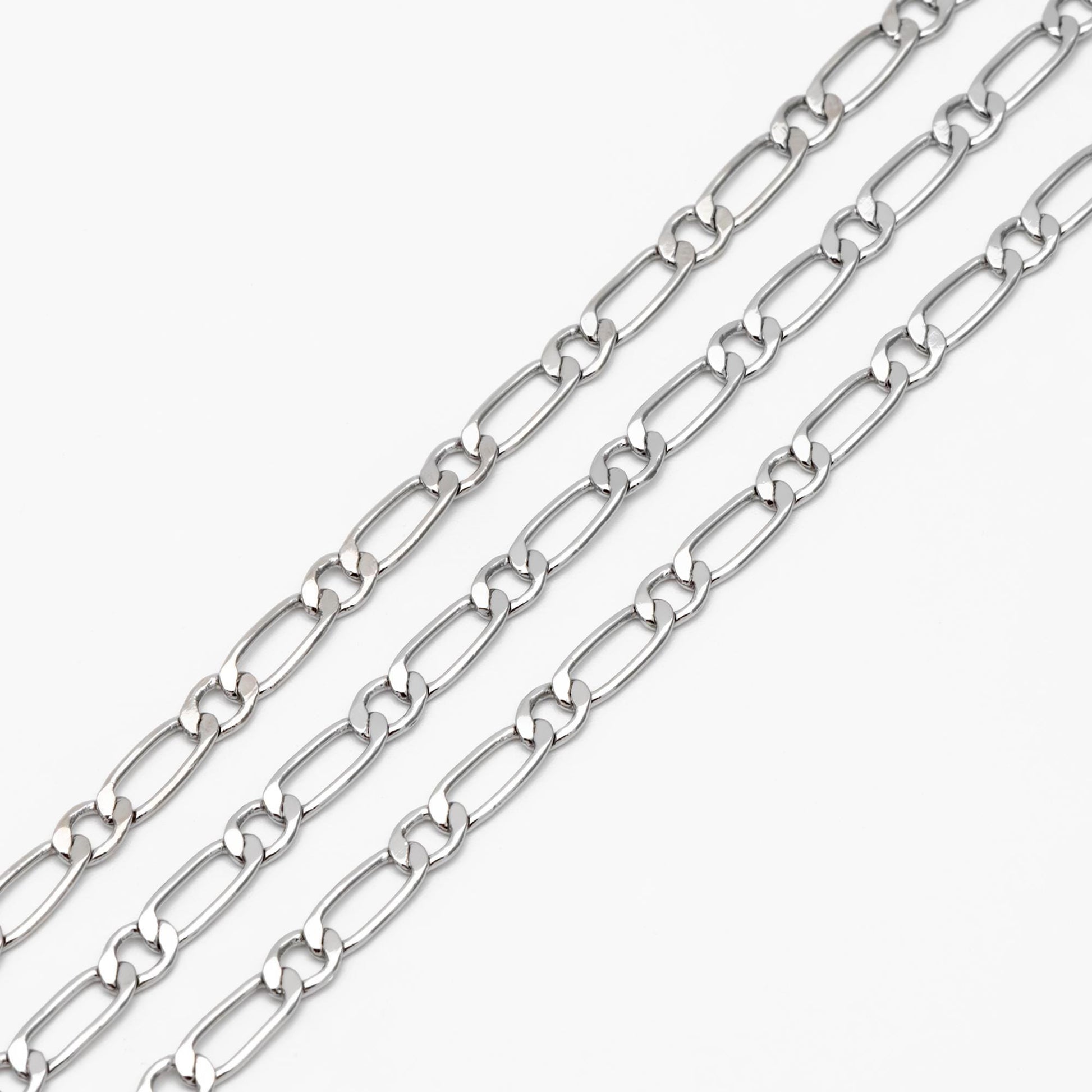 Gold/ Rhodium plated Brass Oval Cable Chains, Figaro Chain Supplies Wholesale (#LK-384)/ 1 Meter=3.3 ft