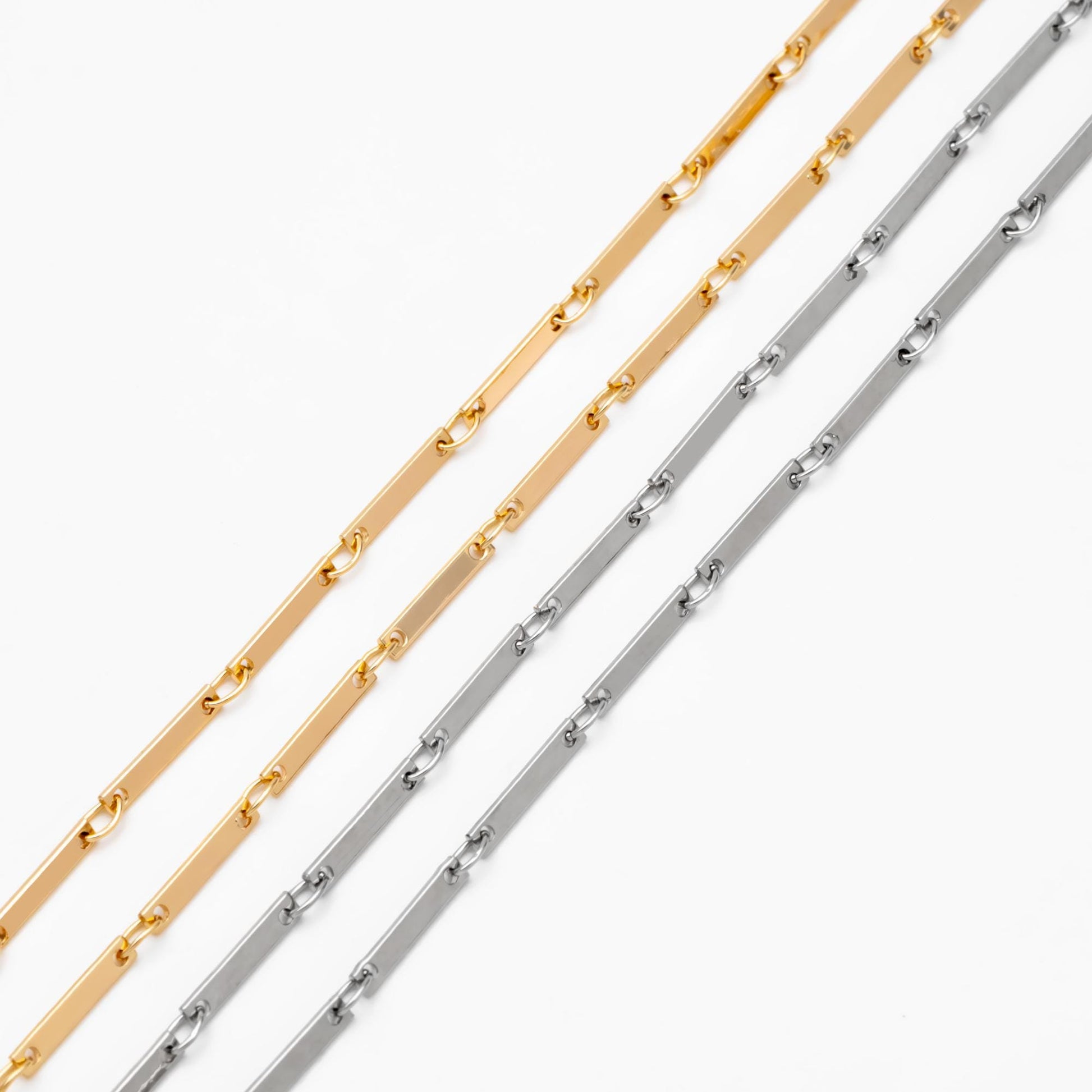 Gold/ Silver Tone Rectangle Bar Chains, 18K Gold/ Rhodium Plated Brass, Dainty Necklace Findings (#LK-440)/ 1 Meter=3.3 ft