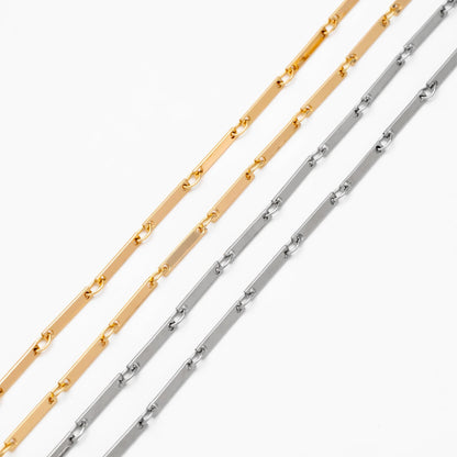 Gold/ Silver Tone Rectangle Bar Chains, 18K Gold/ Rhodium Plated Brass, Dainty Necklace Findings (#LK-440)/ 1 Meter=3.3 ft
