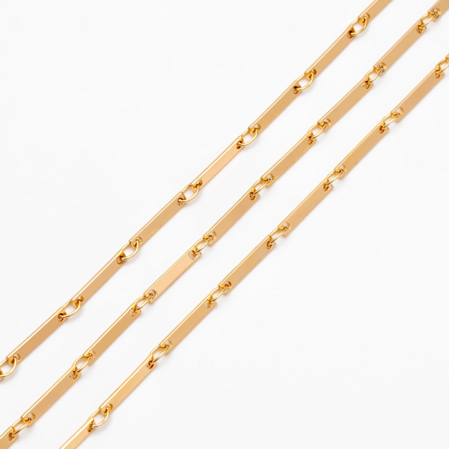 Gold/ Silver Tone Rectangle Bar Chains, 18K Gold/ Rhodium Plated Brass, Dainty Necklace Findings (#LK-440)/ 1 Meter=3.3 ft