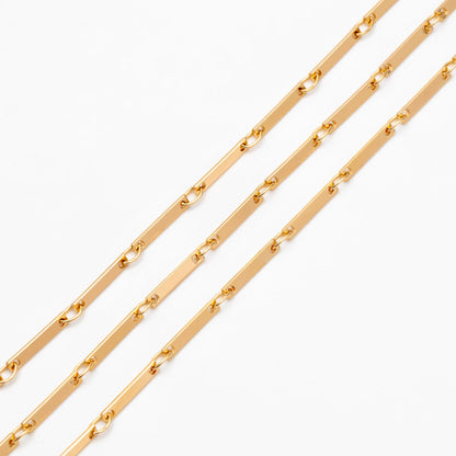 Gold/ Silver Tone Rectangle Bar Chains, 18K Gold/ Rhodium Plated Brass, Dainty Necklace Findings (#LK-440)/ 1 Meter=3.3 ft