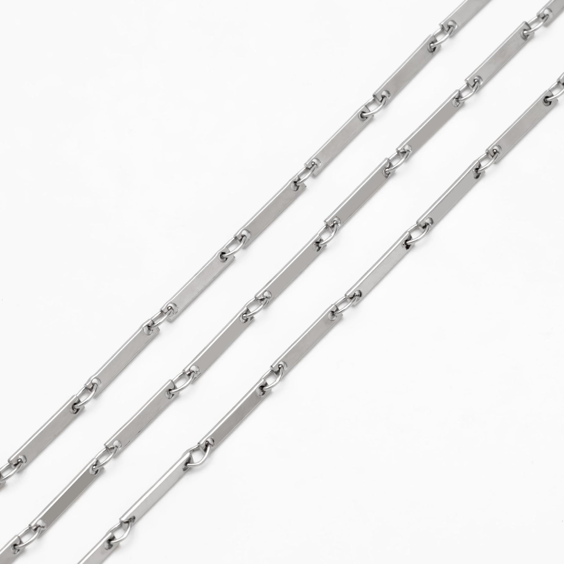 Gold/ Silver Tone Rectangle Bar Chains, 18K Gold/ Rhodium Plated Brass, Dainty Necklace Findings (#LK-440)/ 1 Meter=3.3 ft