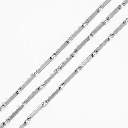 Gold/ Silver Tone Rectangle Bar Chains, 18K Gold/ Rhodium Plated Brass, Dainty Necklace Findings (#LK-440)/ 1 Meter=3.3 ft