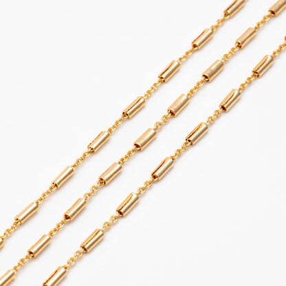 Gold plated Brass Tube Chains 2mm, DIY Bar Chain Wholesale, Stick Link Chain Findings (#LK-280)/ 1 Meter=3.3 ft