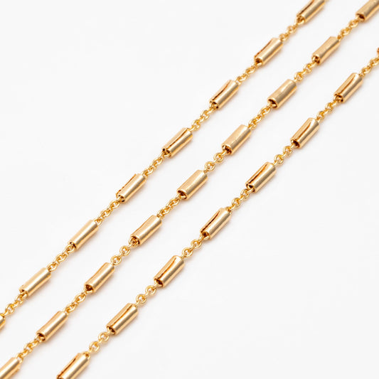 Gold plated Brass Tube Chains 2mm, DIY Bar Chain Wholesale, Stick Link Chain Findings (#LK-280)/ 1 Meter=3.3 ft