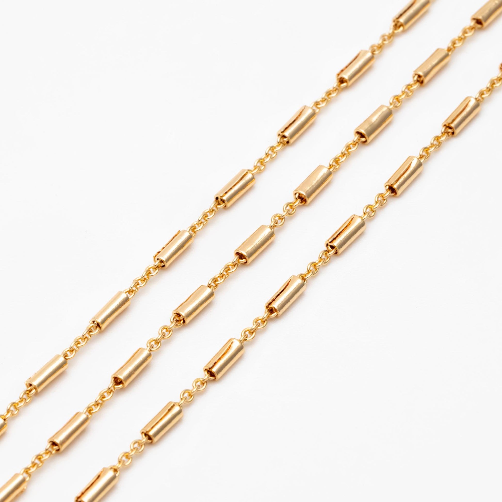 Gold plated Brass Tube Chains 2mm, DIY Bar Chain Wholesale, Stick Link Chain Findings (#LK-280)/ 1 Meter=3.3 ft