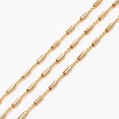 Gold plated Brass Tube Chains 2mm, DIY Bar Chain Wholesale, Stick Link Chain Findings (#LK-280)/ 1 Meter=3.3 ft